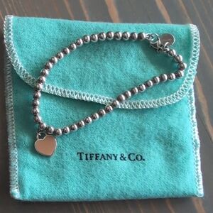 Tiffany & Co. Sterling Silver Beaded Bracelet with Pink Heart Charm